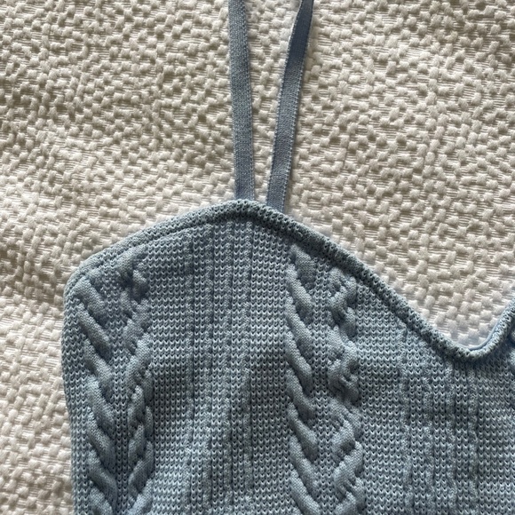 Zara Cable Knit Crop Top Tank Baby Blue M - Picture 2 of 5